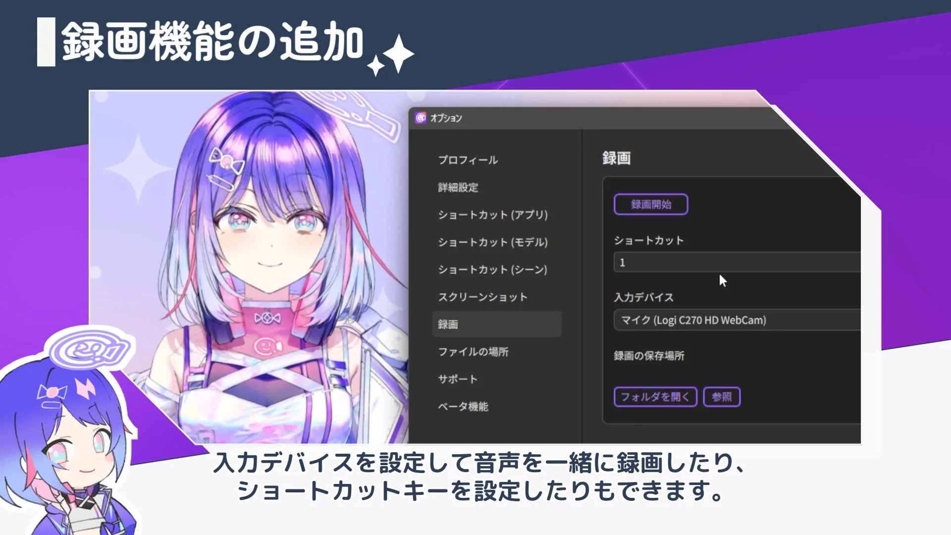 nizima LIVE 2.4の録画機能設定画面