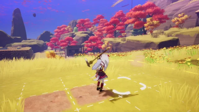 ゲーム画面で畑を耕すキャラクター
