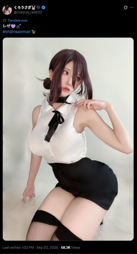 爆弾娘の魅力全開！　くろうさぎ、『チェンソーマン』レゼのセクシーコスプレを披露