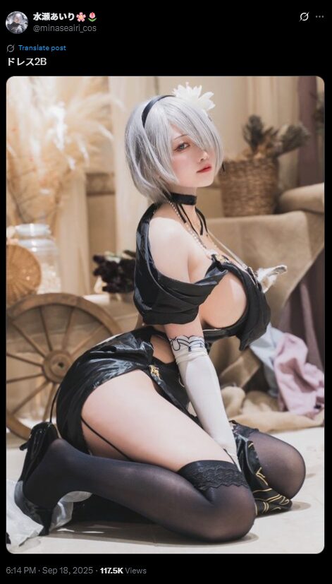 エレガントさとセクシーさの融合！　水瀬あいり、『NieR: Automata』2Bのドレスコスプレで魅惑的な姿を披露