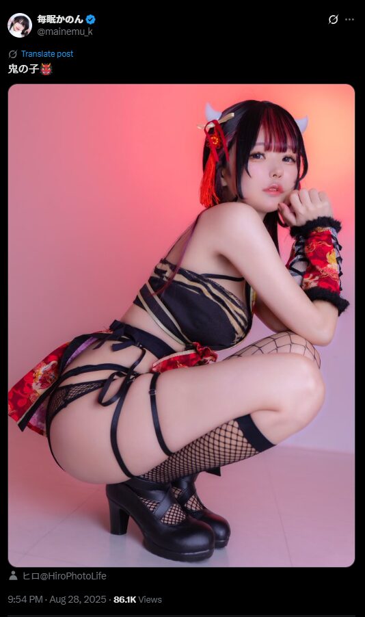 完璧すぎる鬼の子！　毎眠かのん、セクシーで可愛い和風鬼娘コスプレを披露