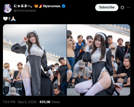 美しすぎるシスター！　にゃるまー。、神聖なシスター姿でメガネ美人を披露