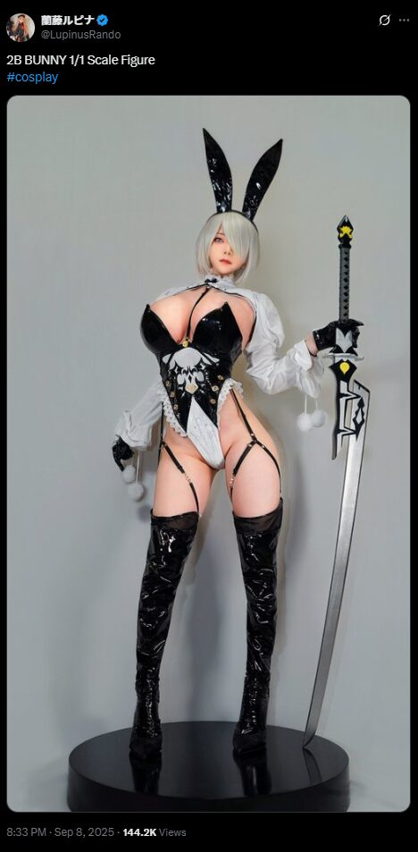 圧巻の再現度！　蘭藤ルピナ、『NieR:Automata』2Bのバニー衣装で1/1スケールフィギュアのような完璧な姿を披露