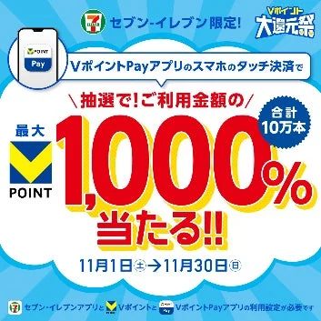 VポイントPayアプリのスマホのタッチ決済で最大1,000%還元されるキャンペーン詳細