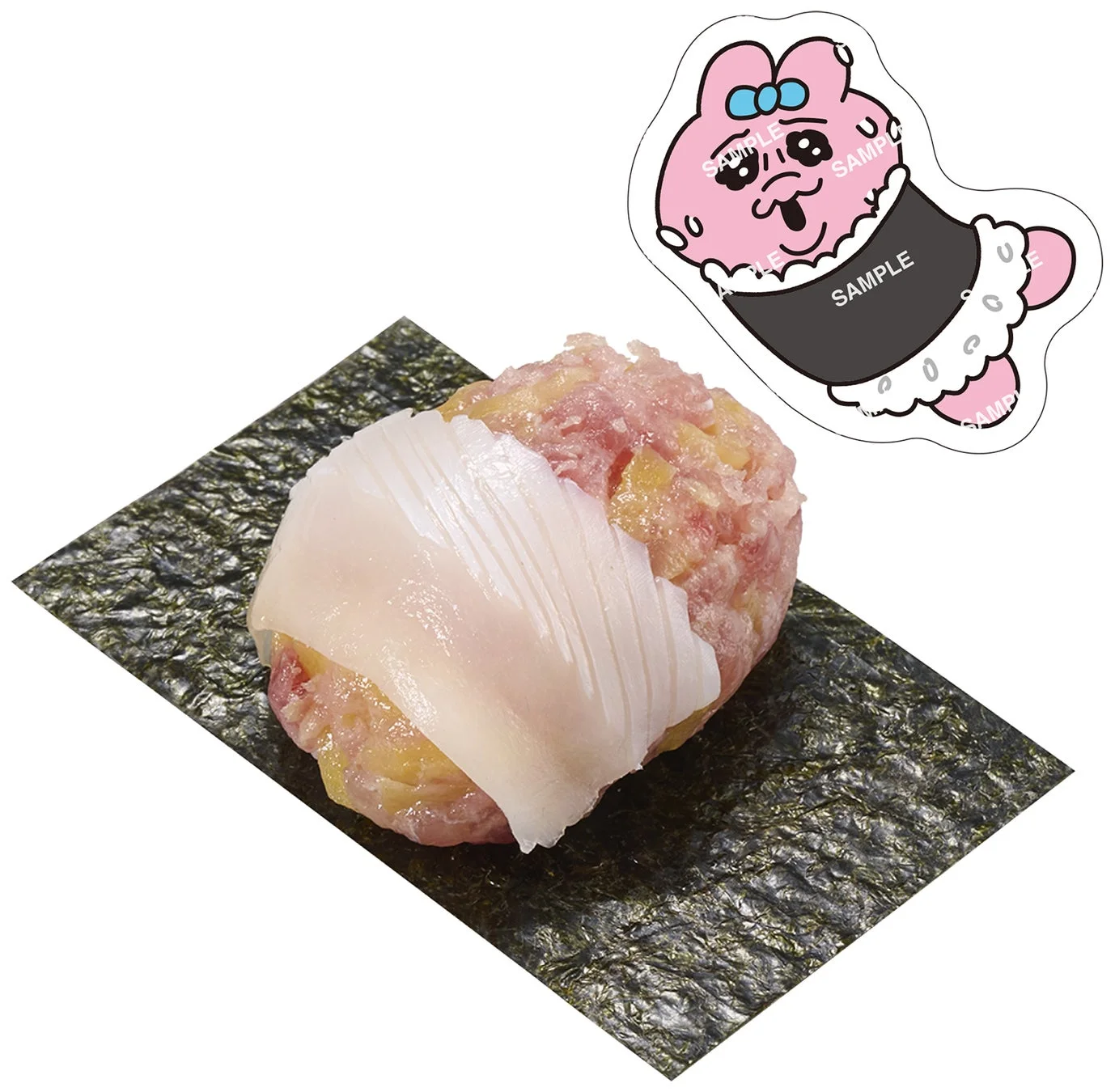スシローコラボ前半商品「まぐたくおはぎ(イカのせ)」とおぱんちゅうさぎの限定ピック