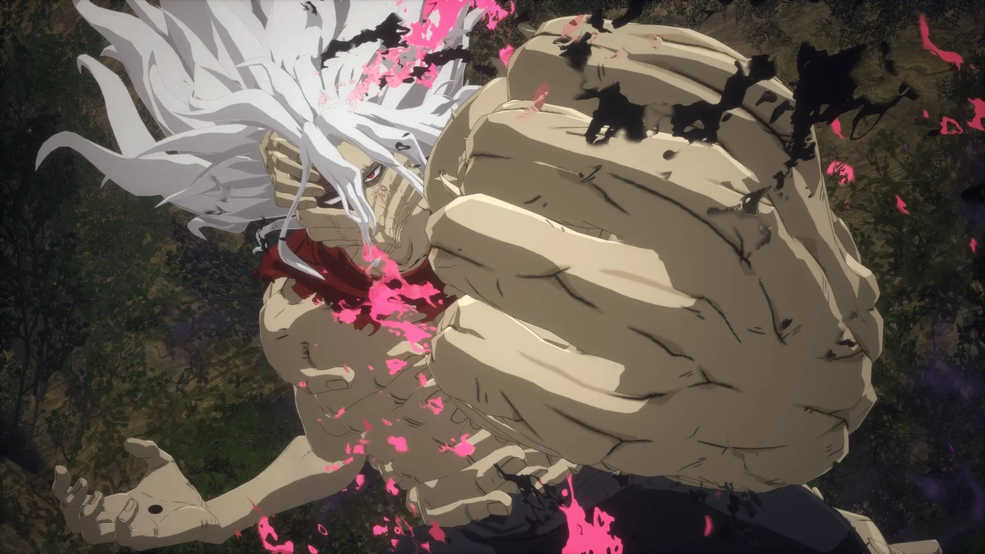 「僕のヒーローアカデミア All's Justice」ゲーム画面、死柄木弔が強力な攻撃を繰り出す瞬間。