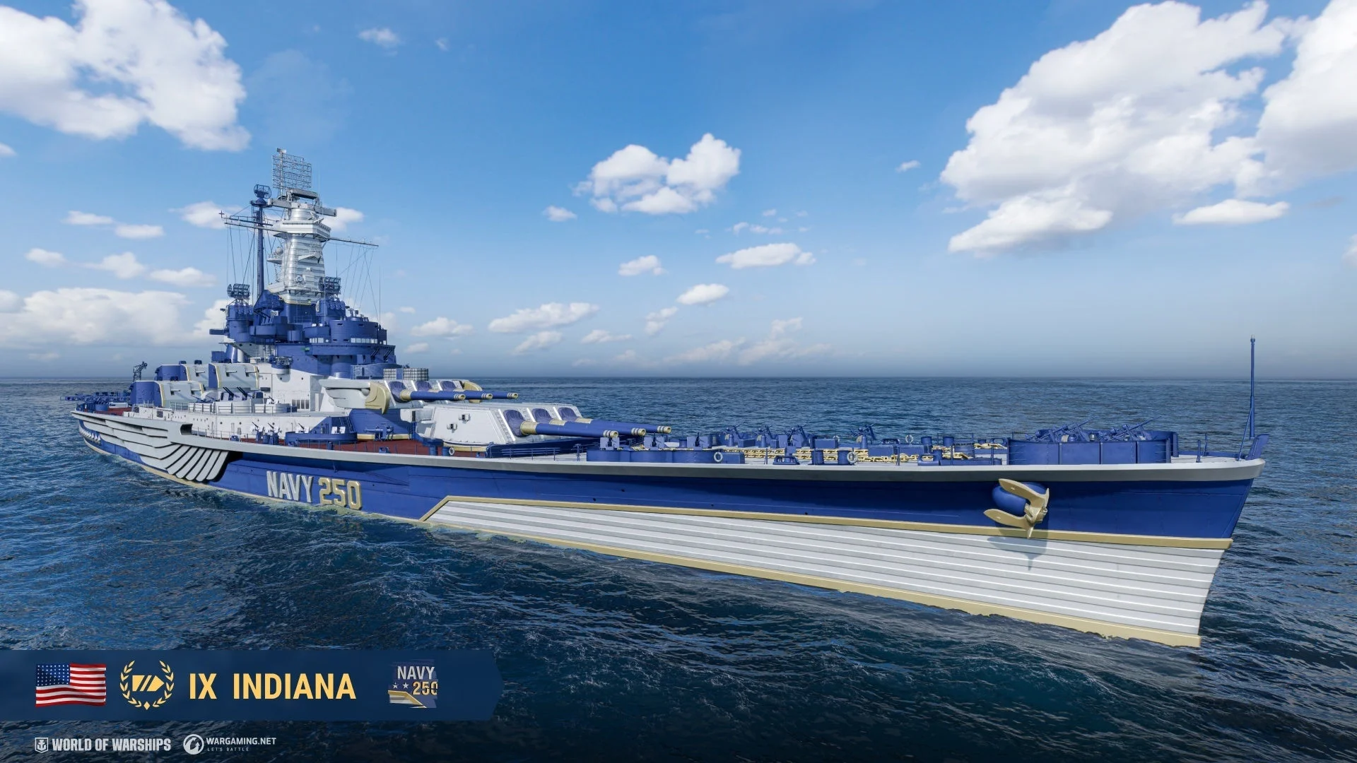 World of WarshipsのIX Indianaとアメリカ海軍250周年迷彩
