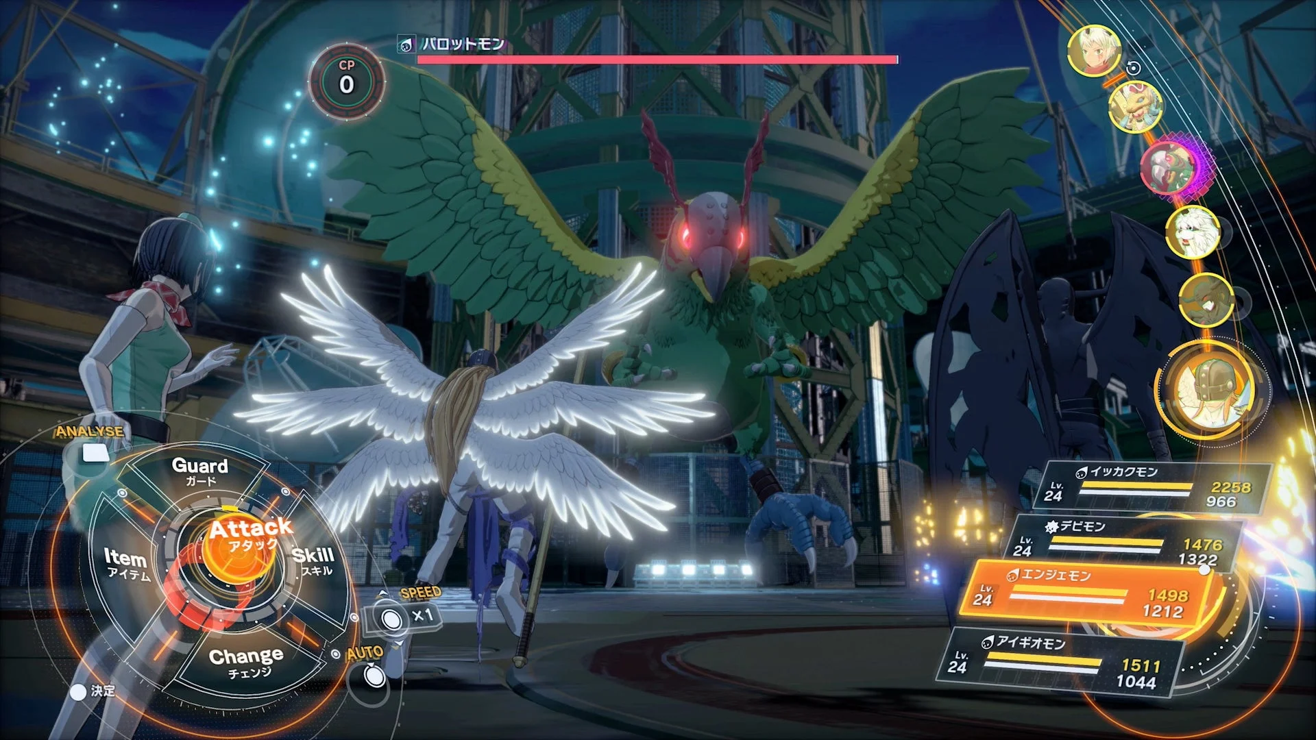 パロットモンとバトルするデジモンストーリー タイムストレンジャーのゲーム画面