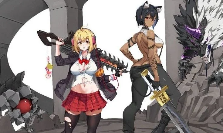 コラボ戦闘員「ハル・エスティア」と「ステラ・ユニベル」のイラスト