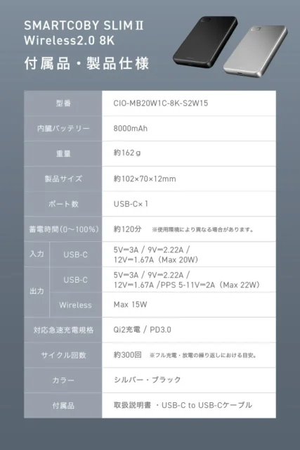 SMARTCOBY SLIMⅡ Wireless 2.0 8Kの製品仕様一覧表