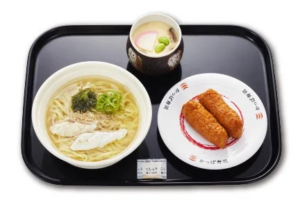 香ばしく炙った乙女鯛の塩ラーメン、茶碗蒸し、いなり2個のセット