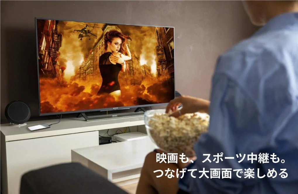 iPhoneとテレビを接続し映画を大画面で楽しむ使用イメージ