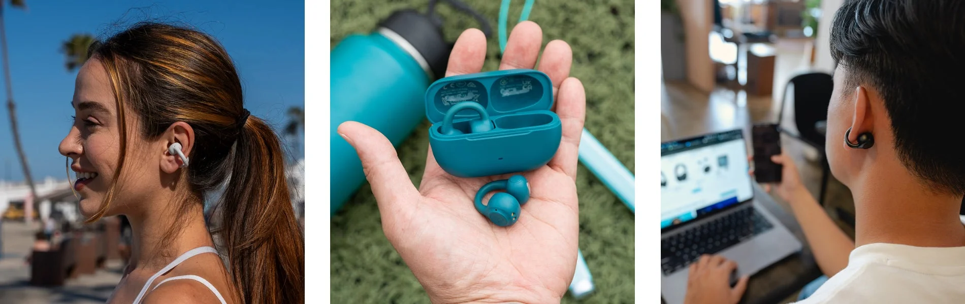 イヤーカフ型ワイヤレスイヤホンJLab Flexの装着・製品・使用シーン