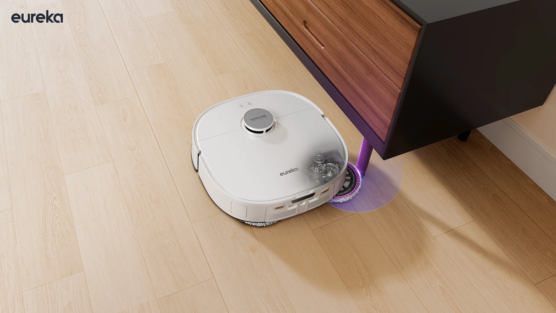 ロボット掃除機Eureka J15 Ultraの伸縮モップが壁際を清掃
