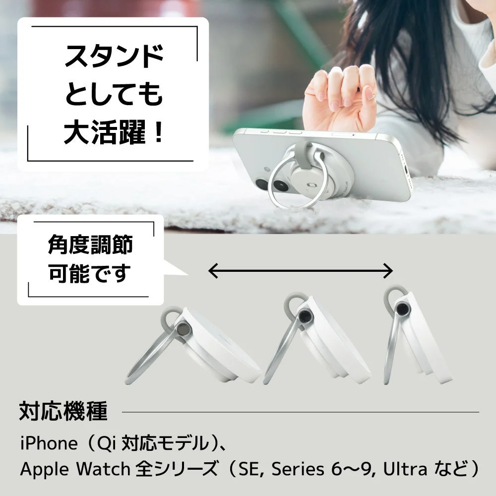 リングスタンド機能と角度調整、対応機種の説明