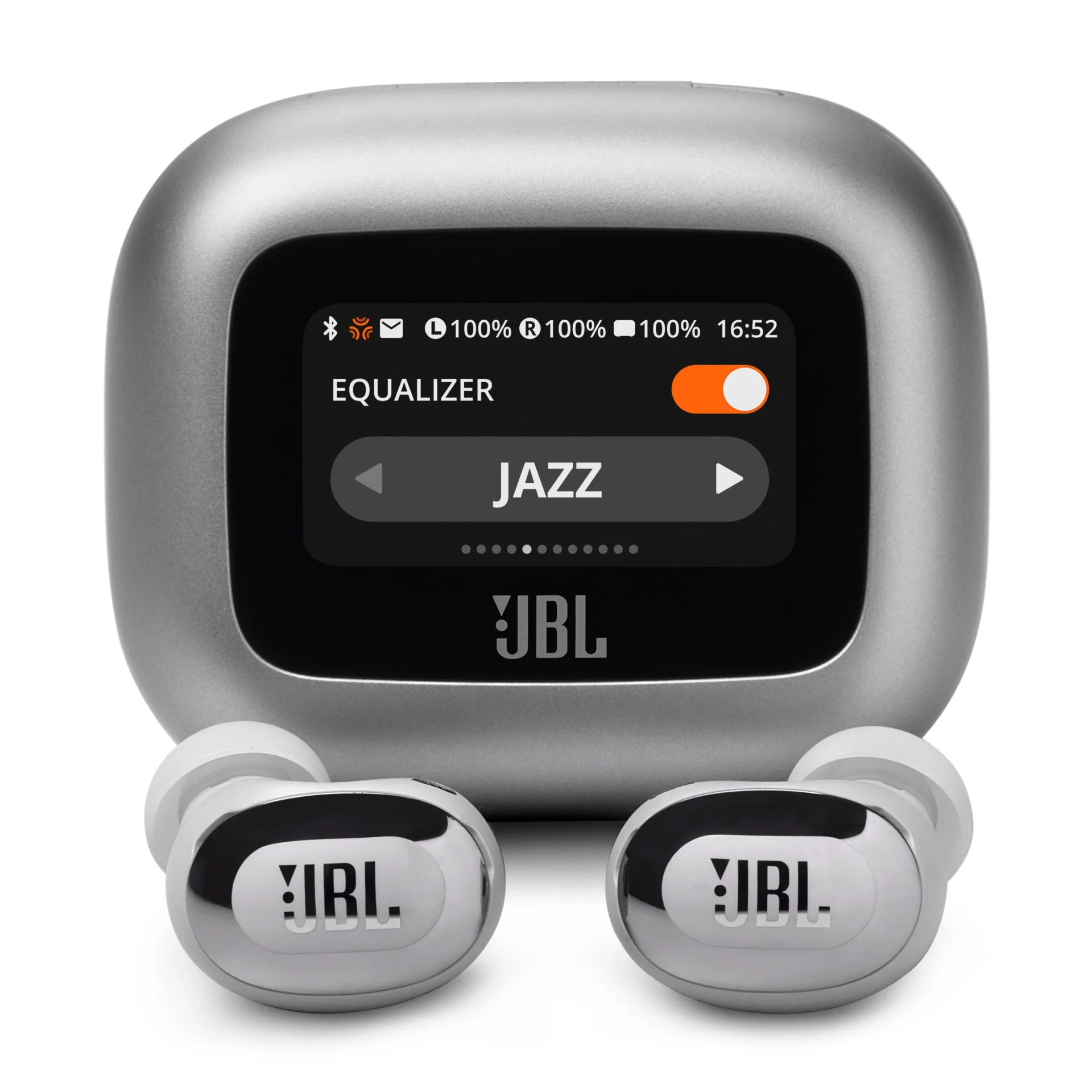 JBL Live Buds 3イヤホンとスマートタッチディスプレイ付き充電ケース