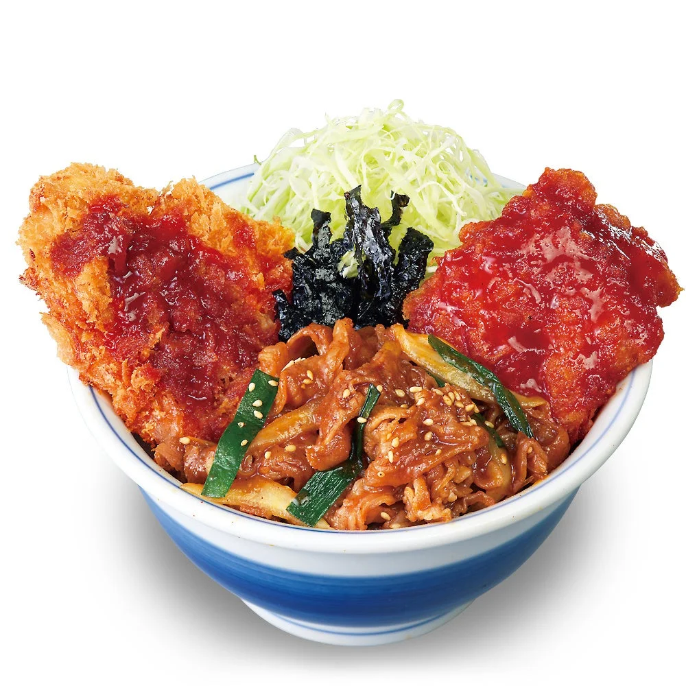 温玉なしの牛豚鶏のプルコギビビンカツ丼