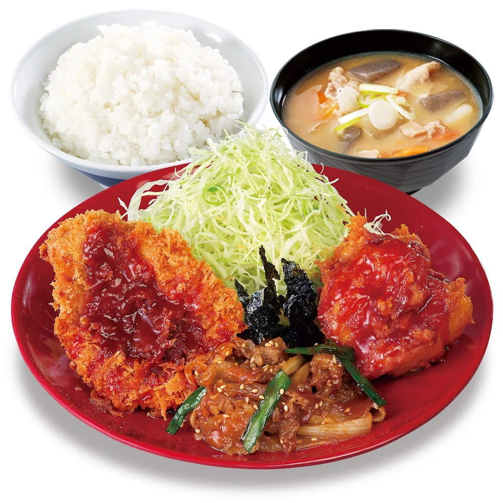 温玉なしの牛豚鶏のプルコギビビンカツ定食