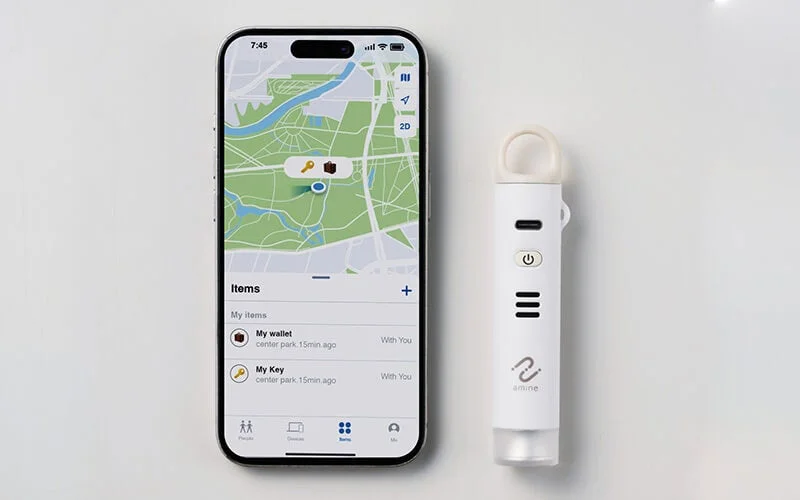 iPhoneの「探す」アプリと連携する防犯ブザーの画面