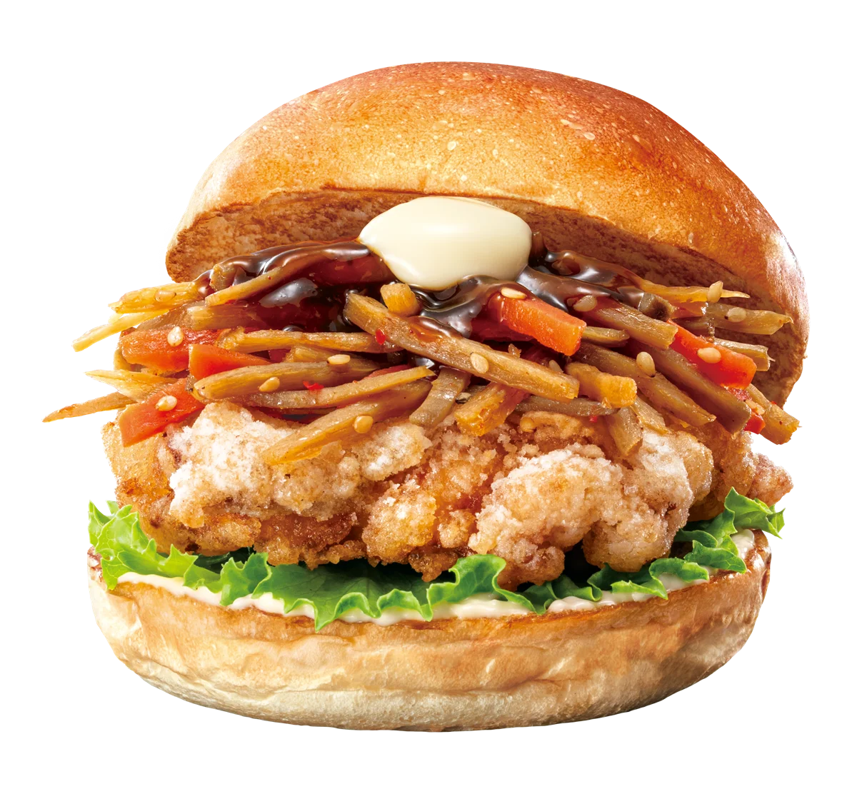 シャキシャキきんぴらが乗ったロッテリアの鶏ごぼうバーガー