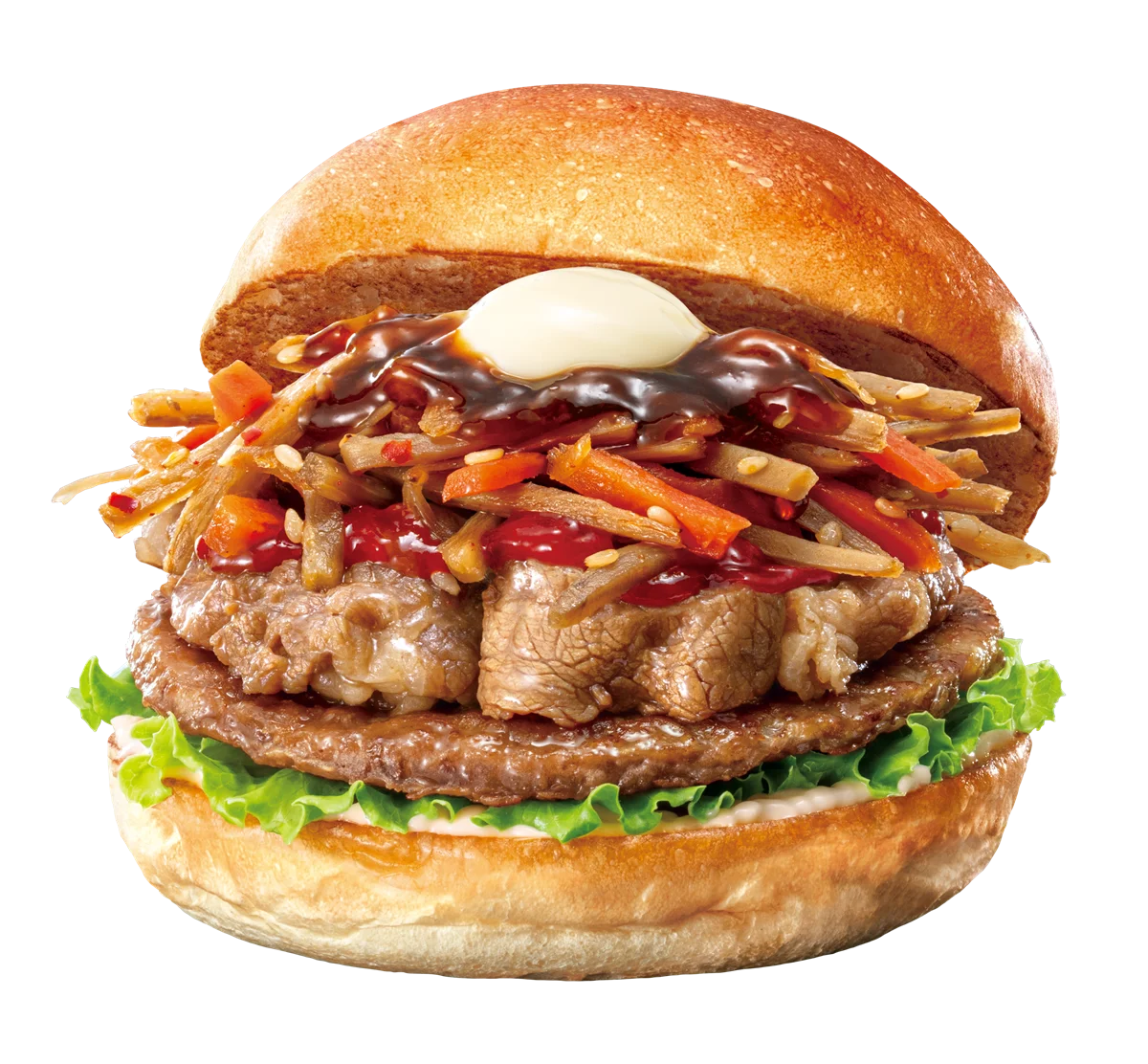 旨辛ソースと牛カルビが調和したロッテリアの旨辛牛カルビごぼうバーガー