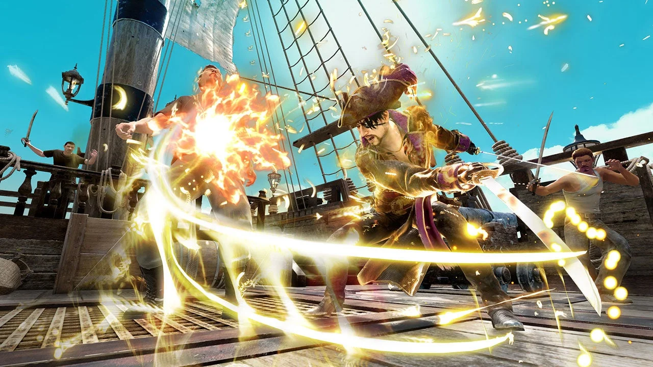 『龍が如く８外伝 Pirates in Hawaii』のゲームプレイ画面。海賊船上での戦闘シーン。