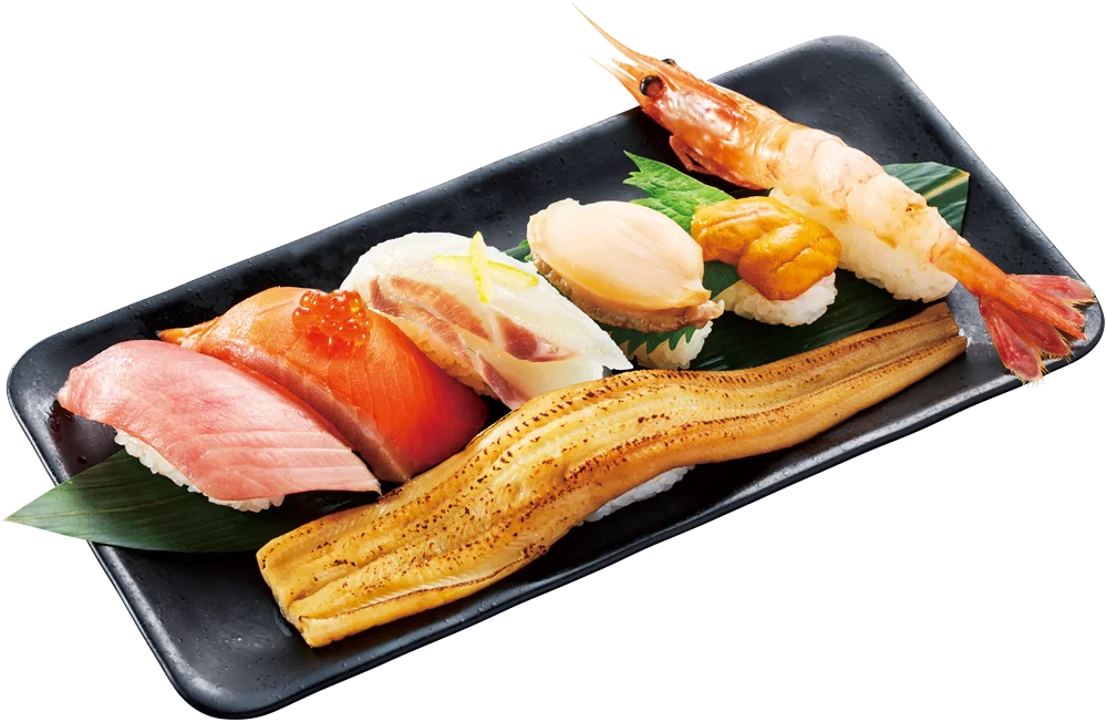 みなみ鮪中とろ、大切りサーモンいくらのせなど七貫が盛り付けられた『かっぱの極み贅沢にぎり～秋の七貫～』