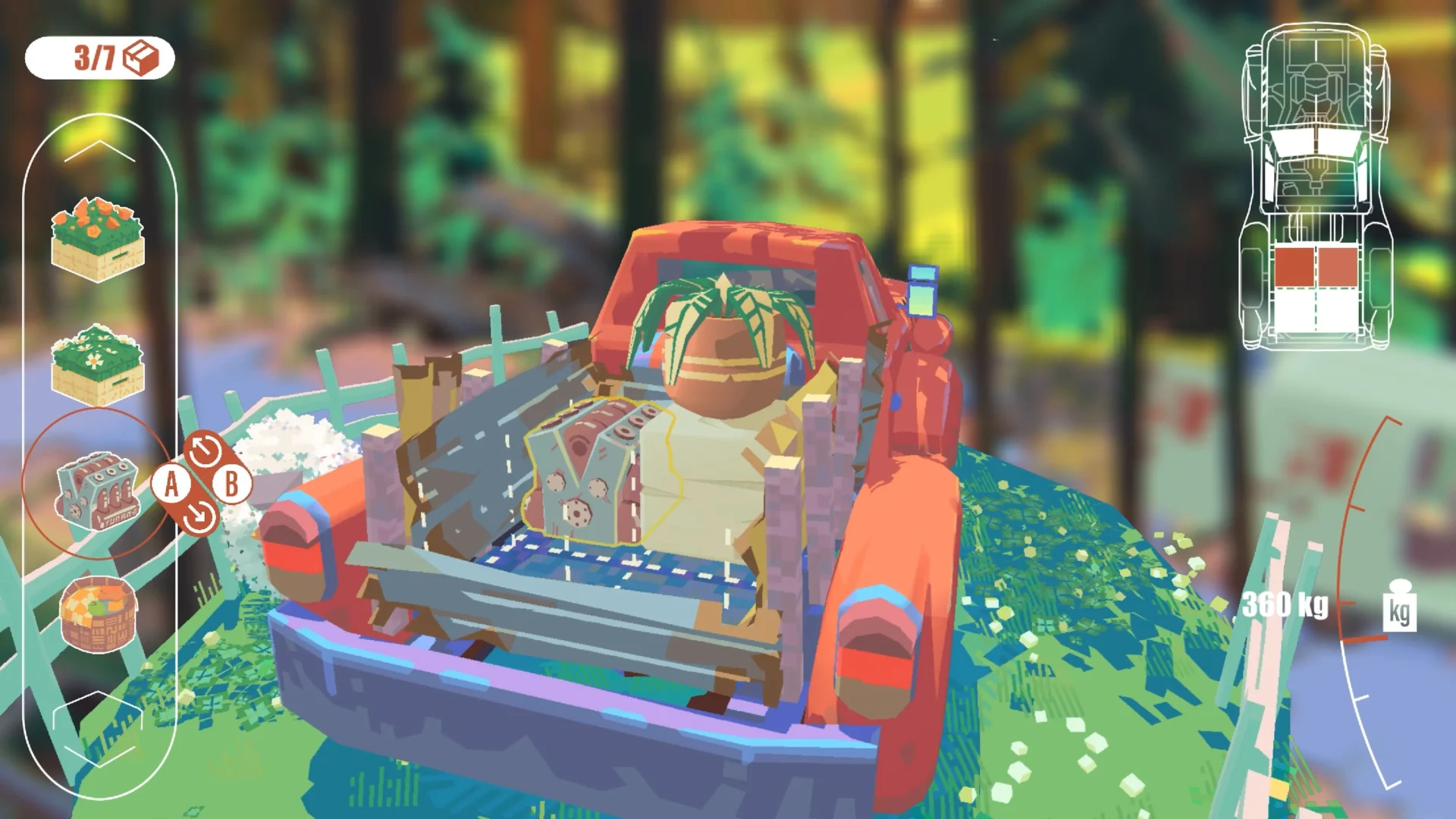 トラックに荷物を積み込むゲーム画面とUI