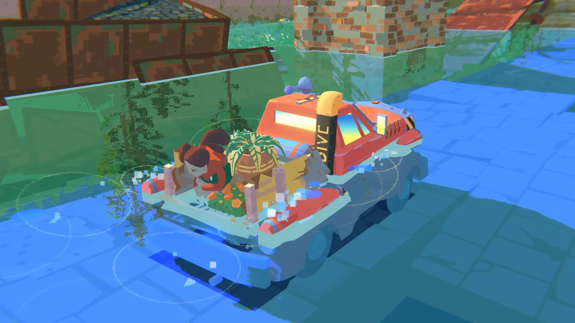 水の中を走行するトラックのゲーム画面
