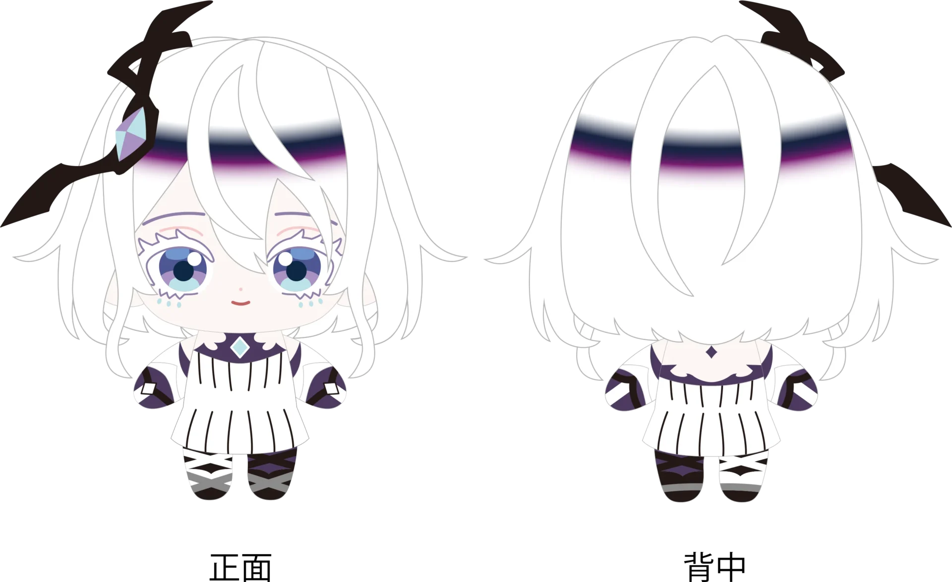 ぬいぐるみマスコット(サヤ)の前後デザイン