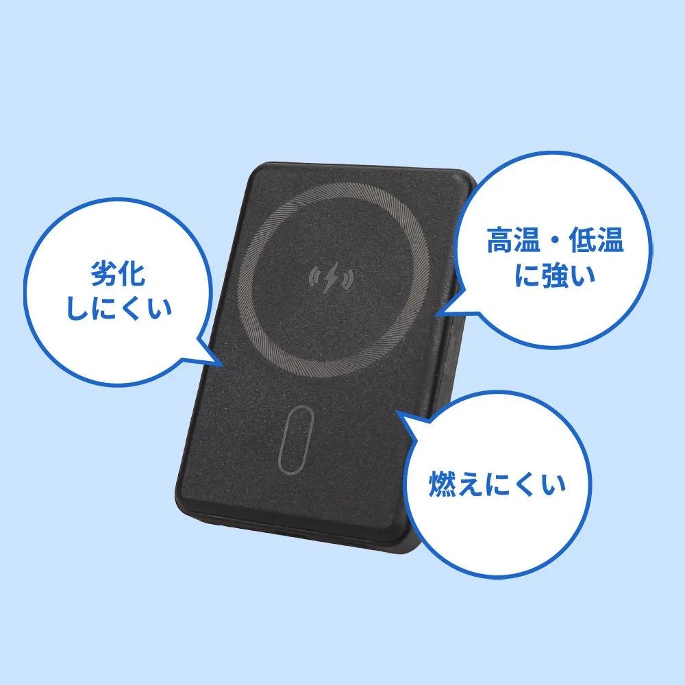準固体電池の特長「劣化しにくい」「高温・低温に強い」「燃えにくい」を示す図