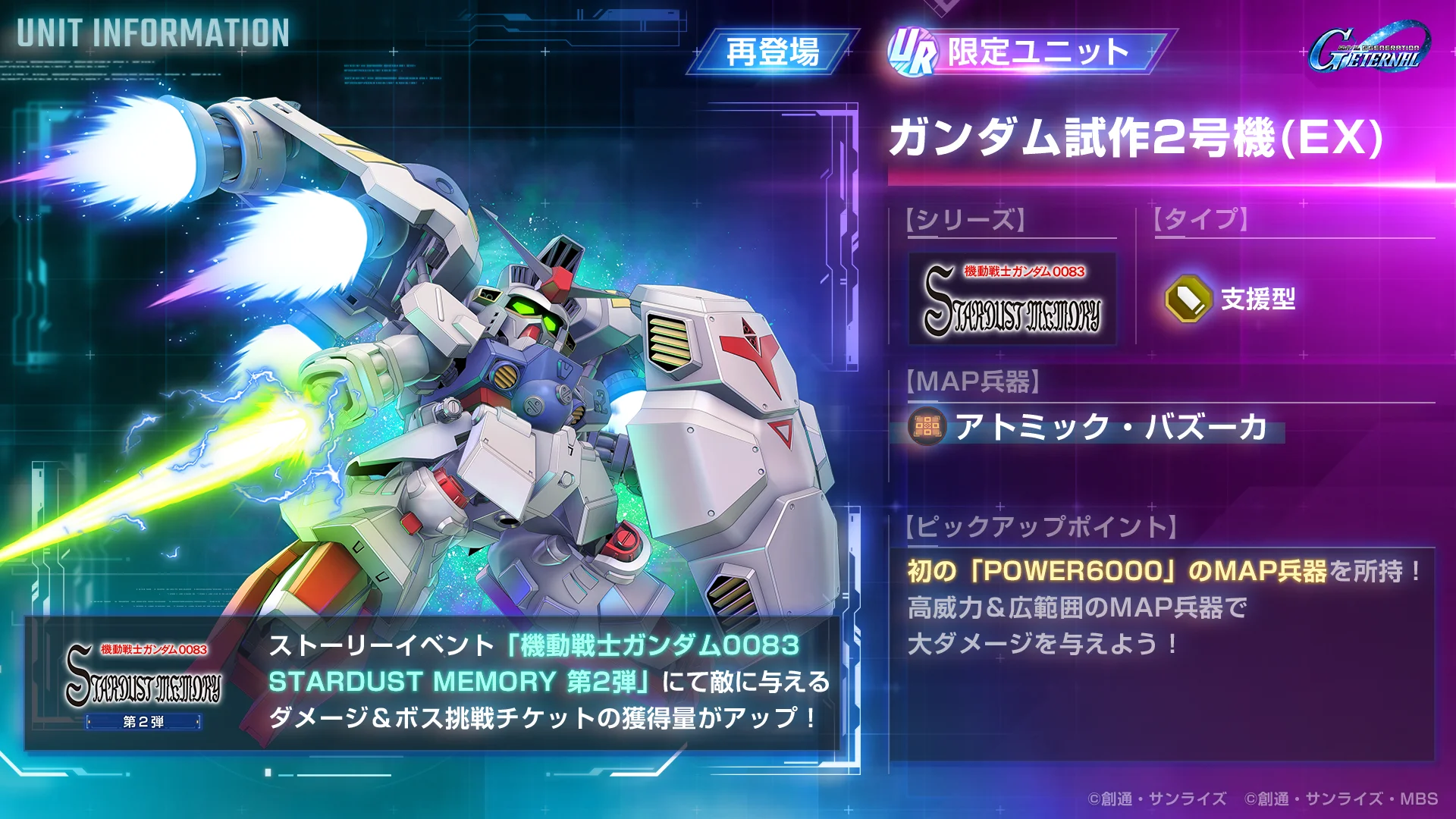 ピックアップガシャUR限定ユニット「ガンダム試作2号機(EX)」の性能情報