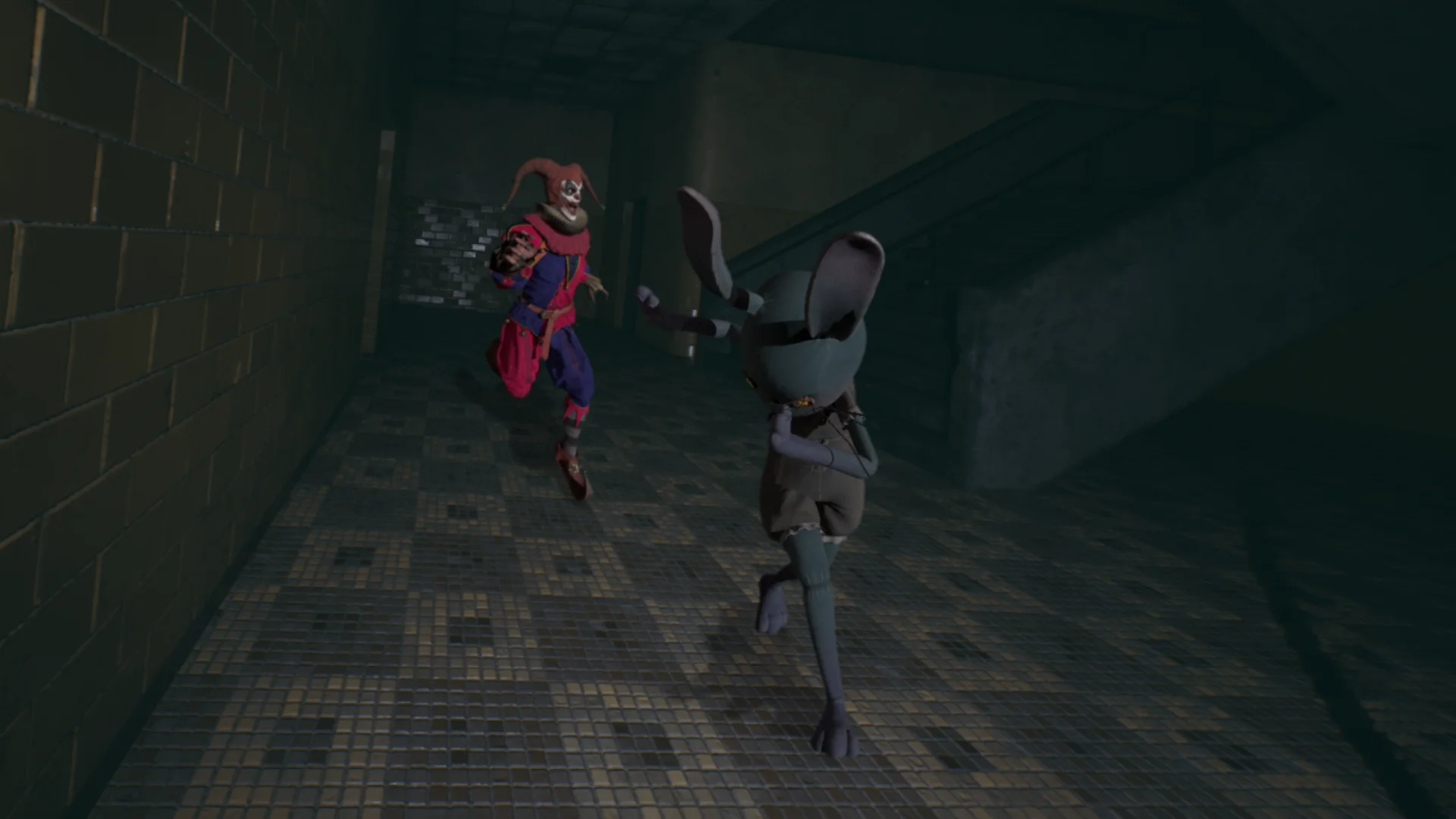 ゲーム内でピエロから逃げる主人公の人形
