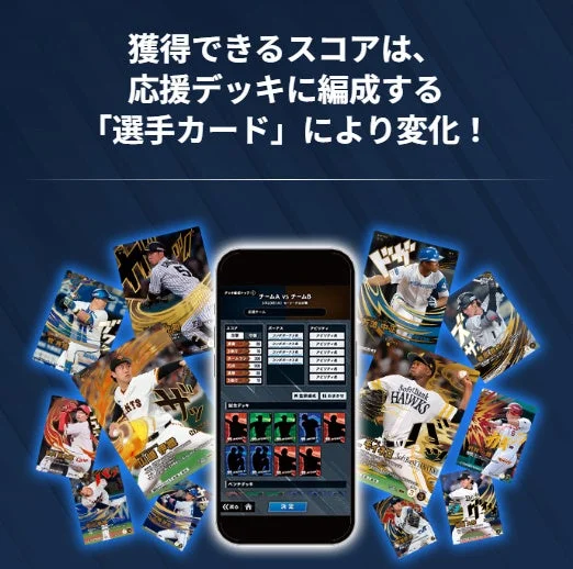 応援デッキに編成する選手カードによってスコアが変化する説明画面