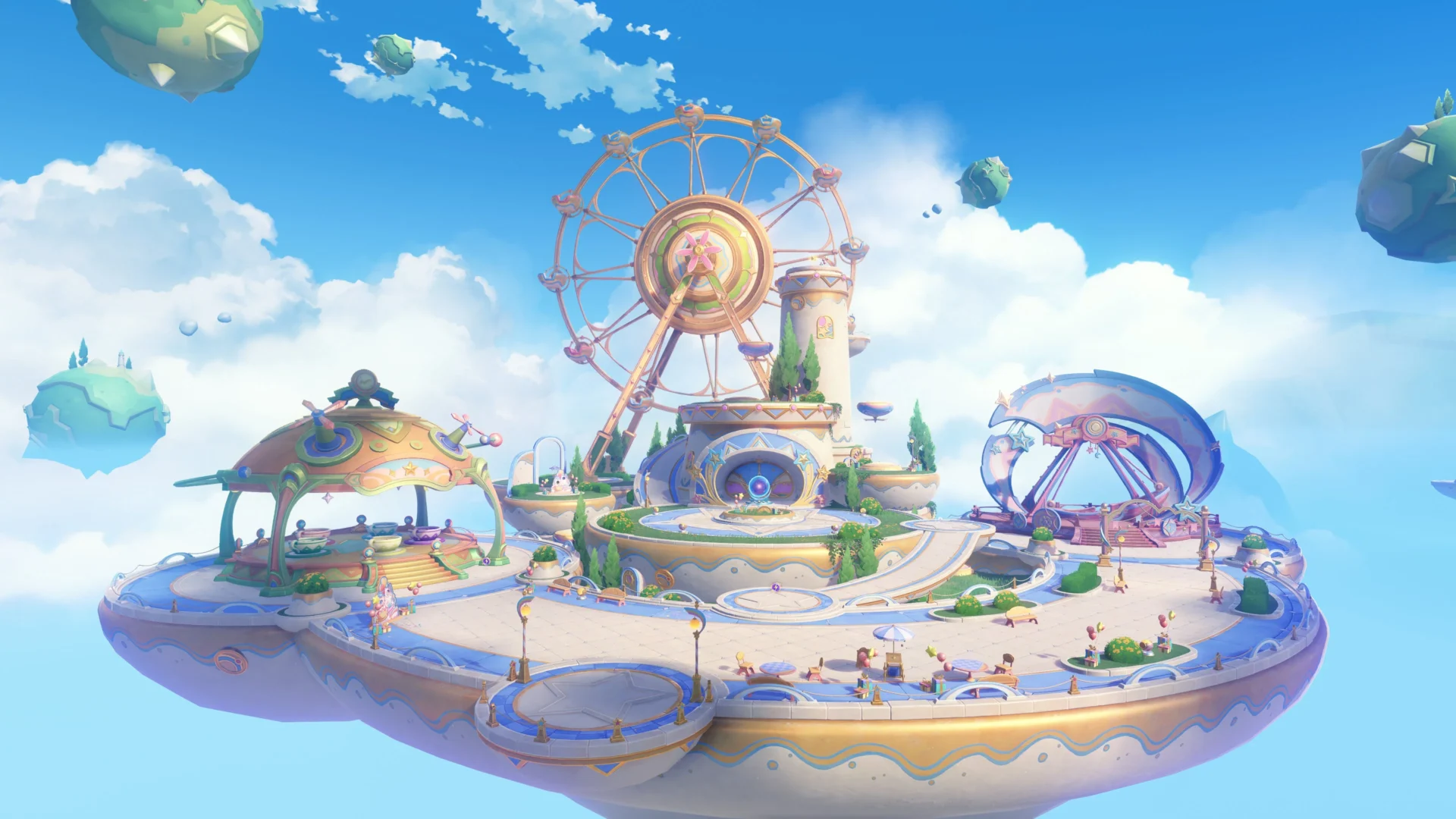 UGC「星々の幻境」でプレイヤーが集う空中都市の全景