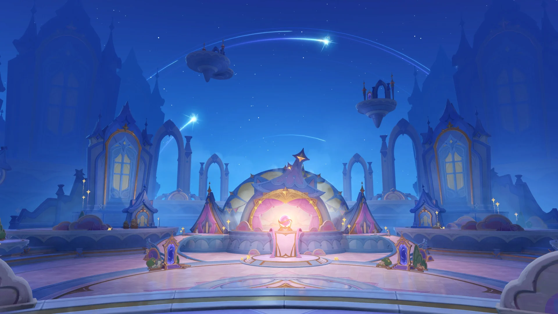 UGC「星々の幻境」の夜空に輝く幻想的な建物とモニュメント