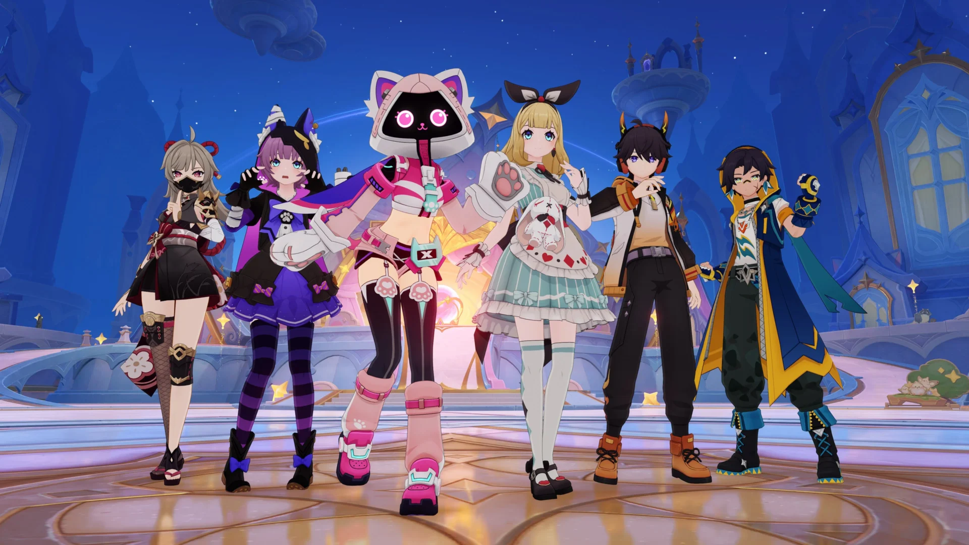 「星々の幻境」でカスタマイズ可能なドールたちの集合写真