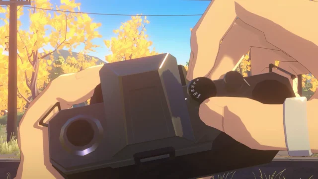 カメラを操作して世界を撮影するゲームシーン
