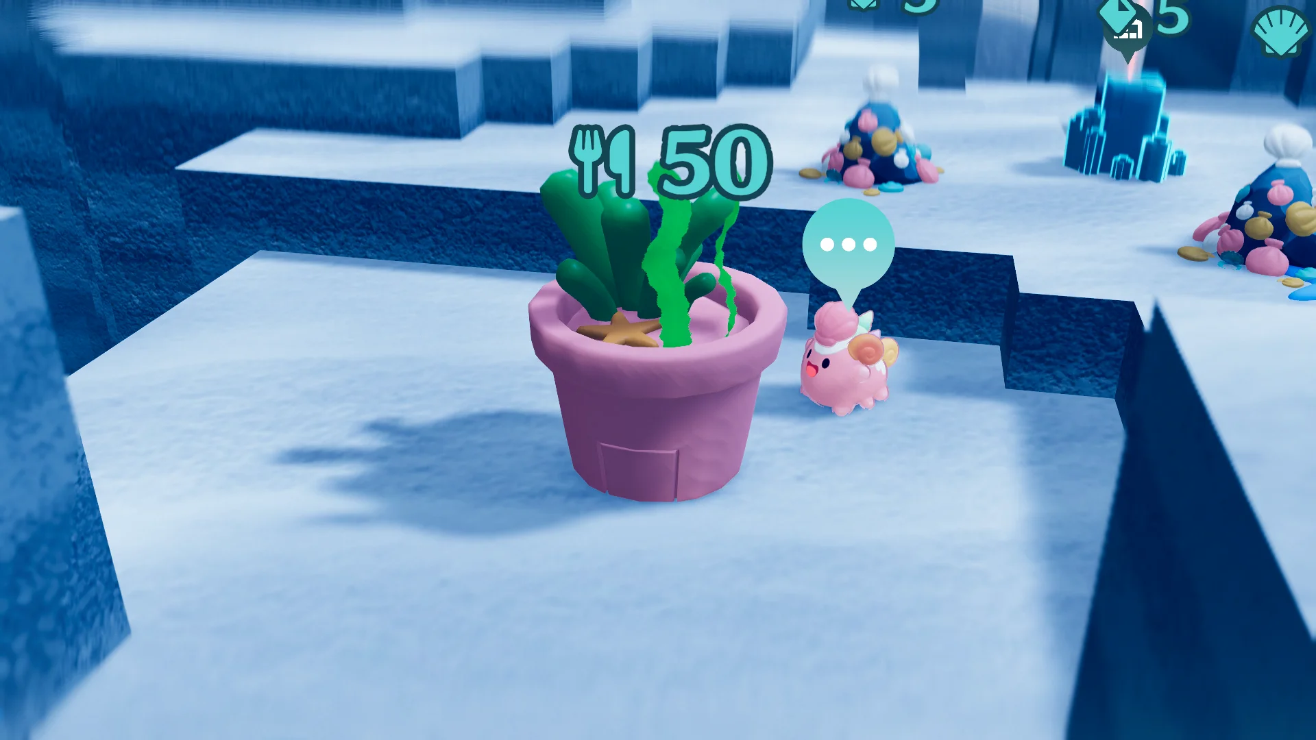 鉄鉱石を採掘する能力を持つナマコと植物のゲーム画面