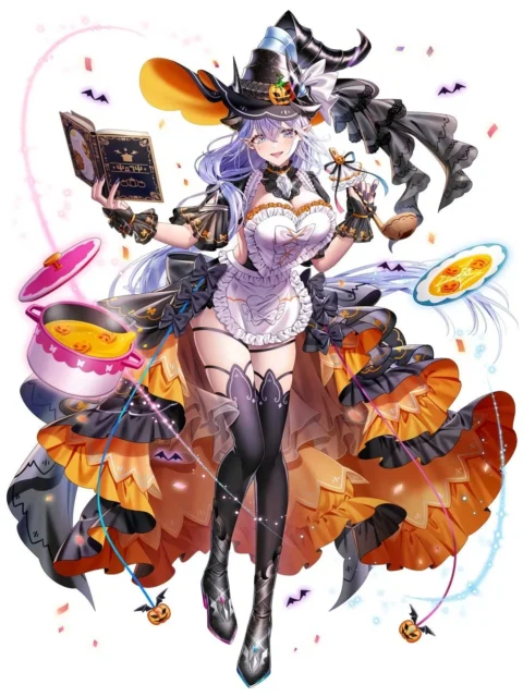 ハロウィン衣装のシェヲルが料理をするイラスト