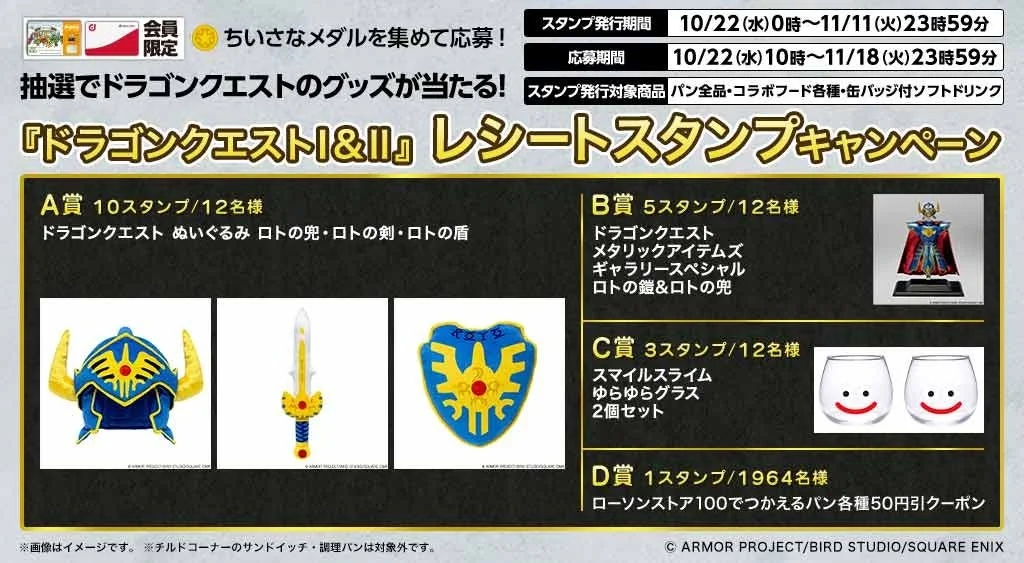 『ドラゴンクエストI&II』レシートスタンプキャンペーンの賞品と応募口数一覧