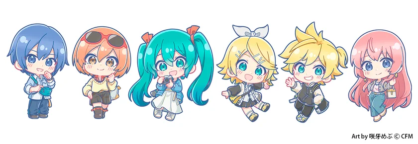 咲牙めぶ氏による初音ミクと仲間たちのミニキャライラスト