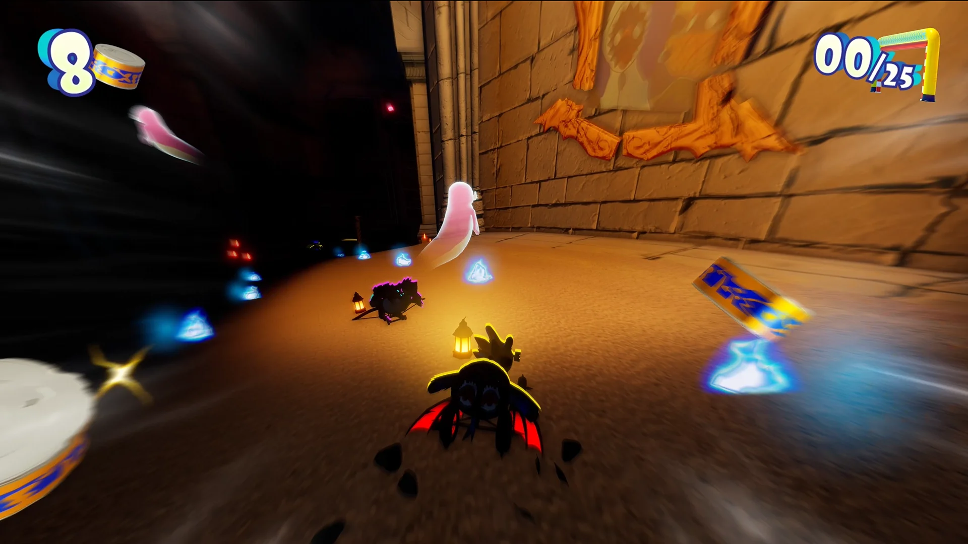 ランタンを使って暗闇を進むゲームプレイ画面