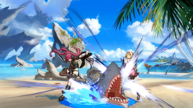 メグとサメが敵を攻撃する戦闘シーン