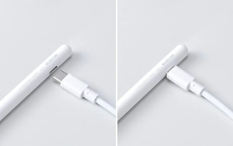 エレコムのタッチペンをUSB Type-Cケーブルで充電している様子