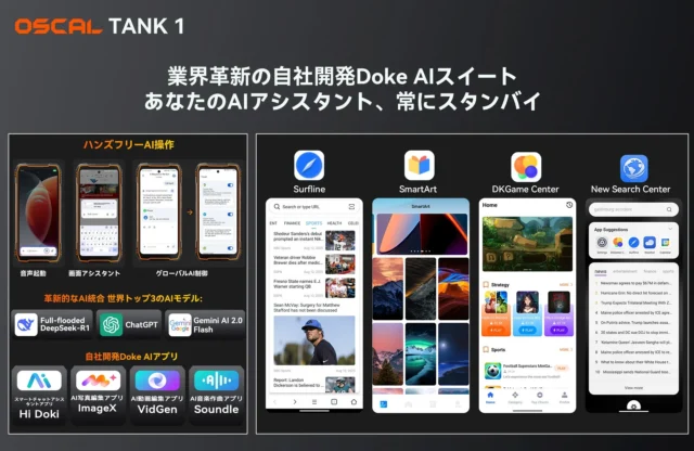 OSCAL TANK 1の独自開発Doke AI SuiteとDokeOS 4.2のAI機能とUI画面