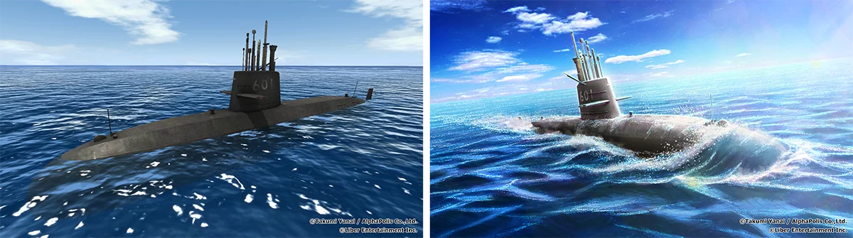 潜水艦「にししお」のゲーム内グラフィックとイラスト