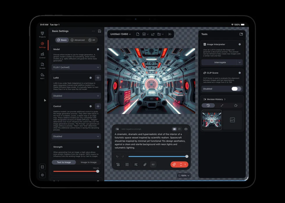 M5チップ搭載iPad ProでDraw Thingsアプリを使用しAI画像生成する画面