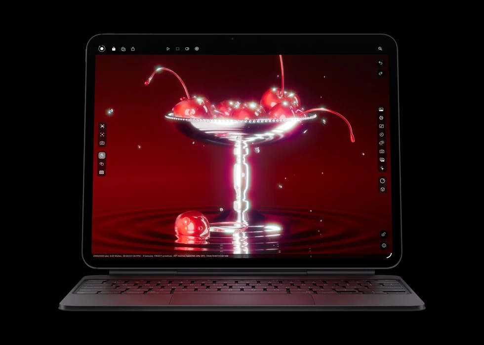 M5チップ搭載iPad Proで3Dレンダリングアプリのリアルなグラフィックスを表示する画面