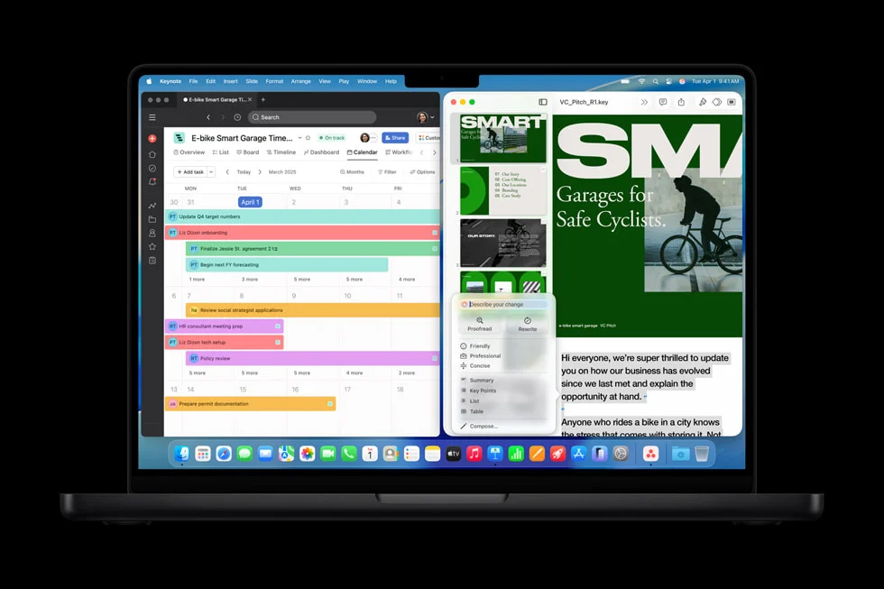 AsanaとKeynoteをマルチタスクで表示する14インチMacBook Proの画面